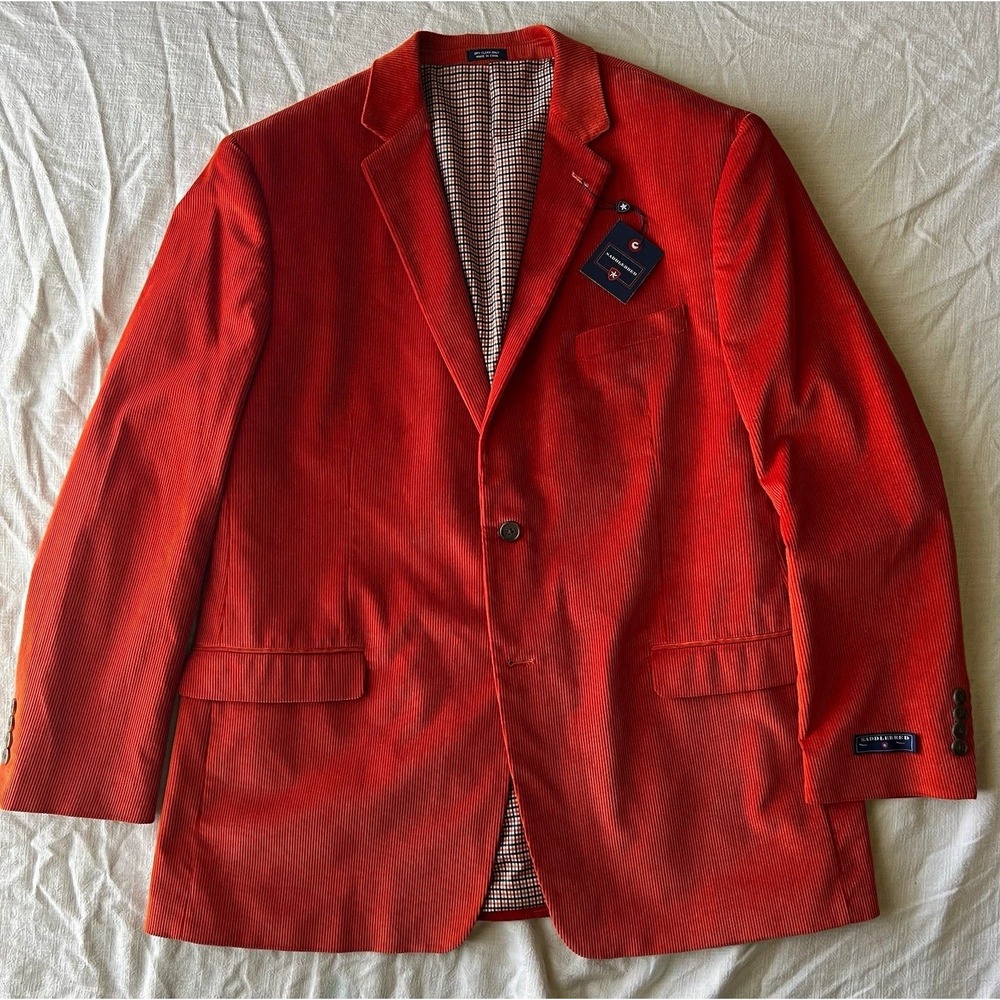 Saddlebred Orange Corduroy Blazer 46L Long Fit 2-Button Notch Lapel